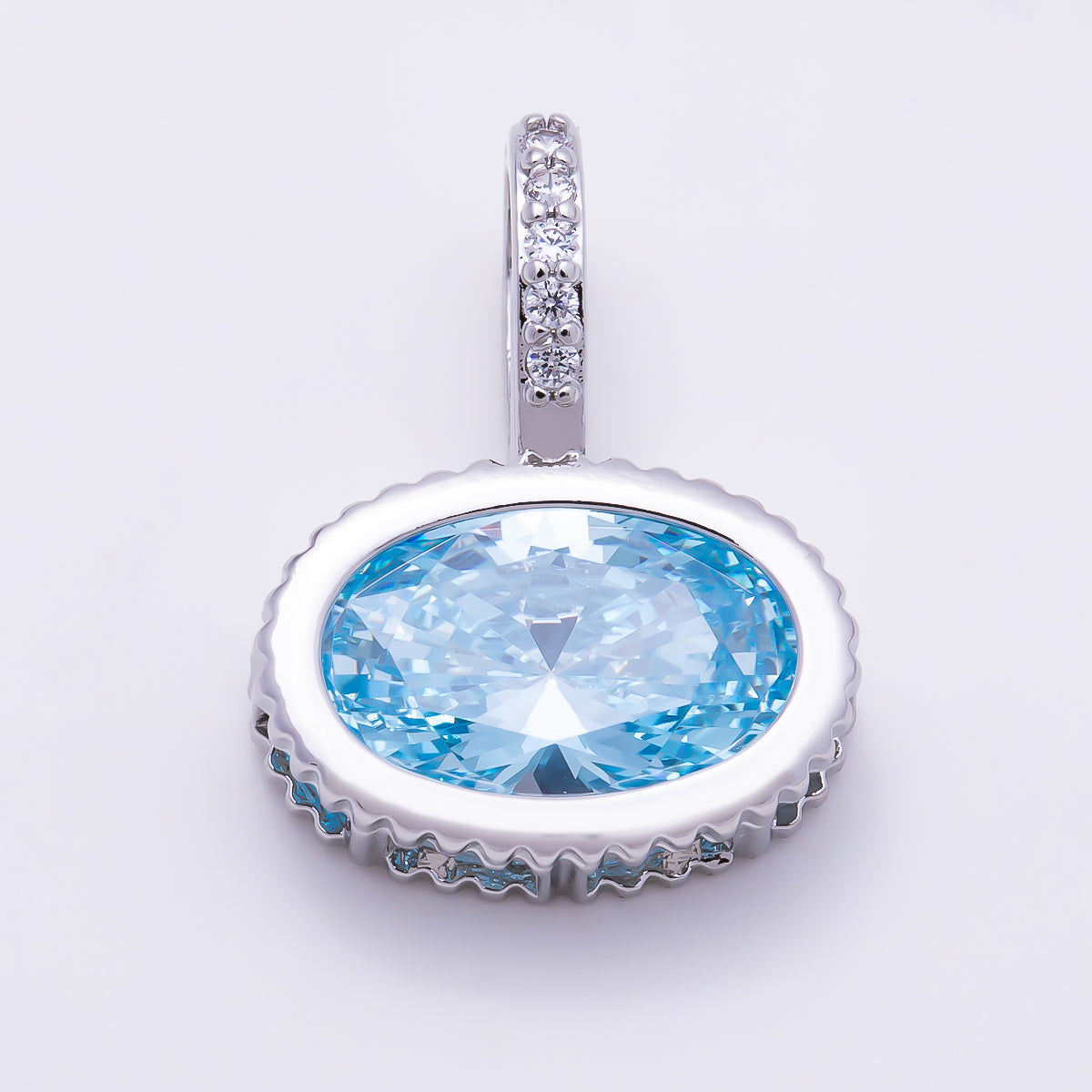 Silver 20mm Oval Birthstone CZ Micro Paved Bail Pendant | Charms-01724 - Charms-01735