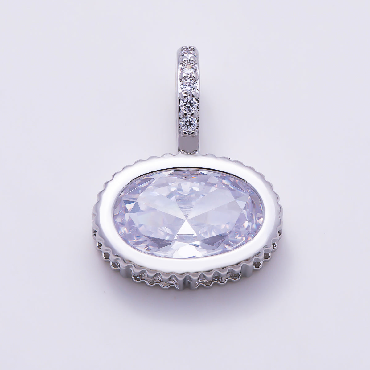 Silver 20mm Oval Birthstone CZ Micro Paved Bail Pendant | Charms-01724 - Charms-01735