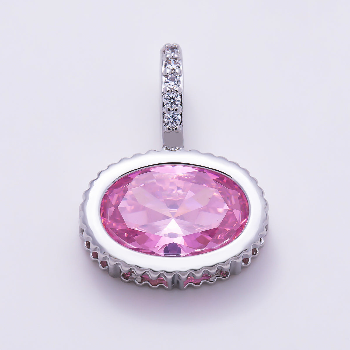 Silver 20mm Oval Birthstone CZ Micro Paved Bail Pendant | Charms-01724 - Charms-01735