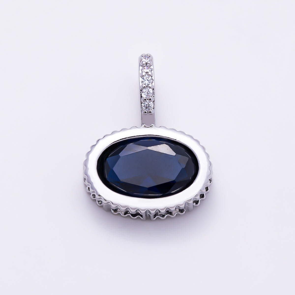 Silver 20mm Oval Birthstone CZ Micro Paved Bail Pendant | Charms-01724 - Charms-01735