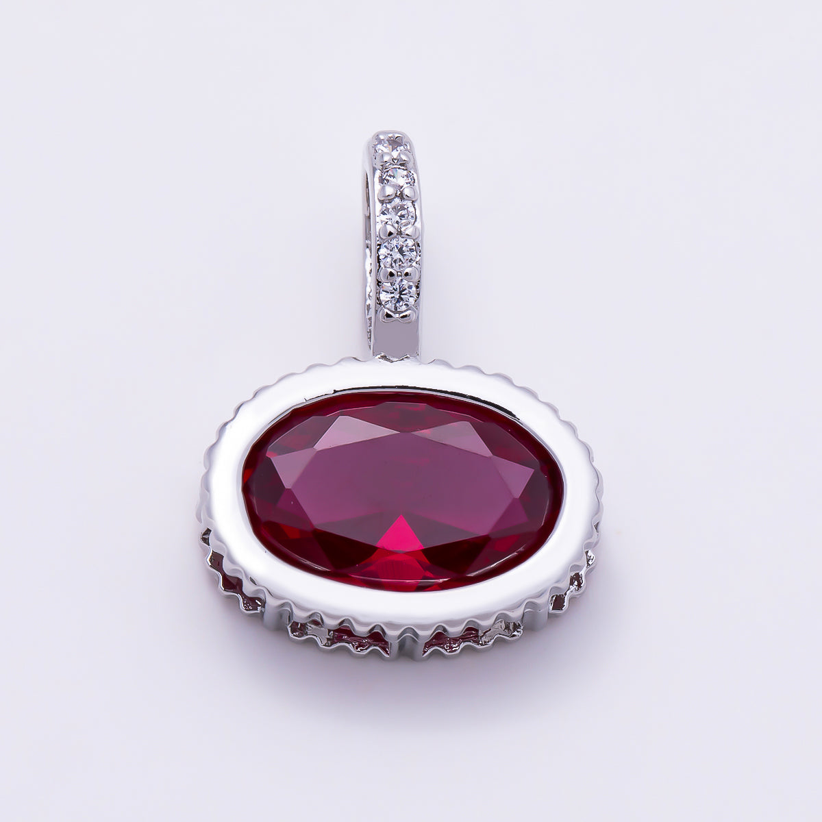 Silver 20mm Oval Birthstone CZ Micro Paved Bail Pendant | Charms-01724 - Charms-01735