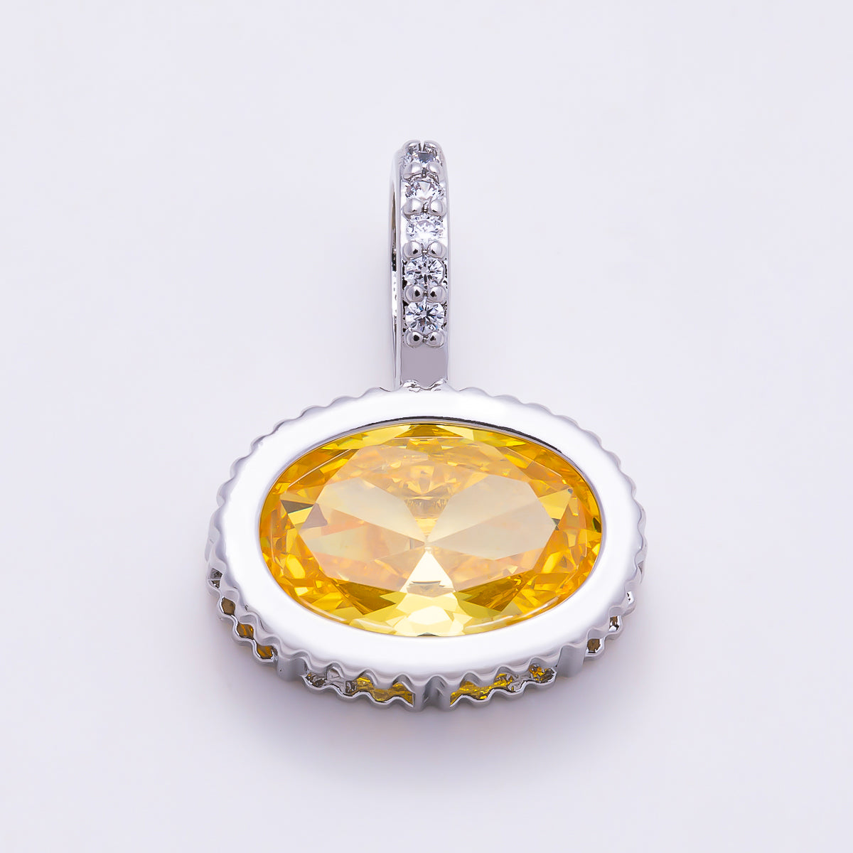Silver 20mm Oval Birthstone CZ Micro Paved Bail Pendant | Charms-01724 - Charms-01735