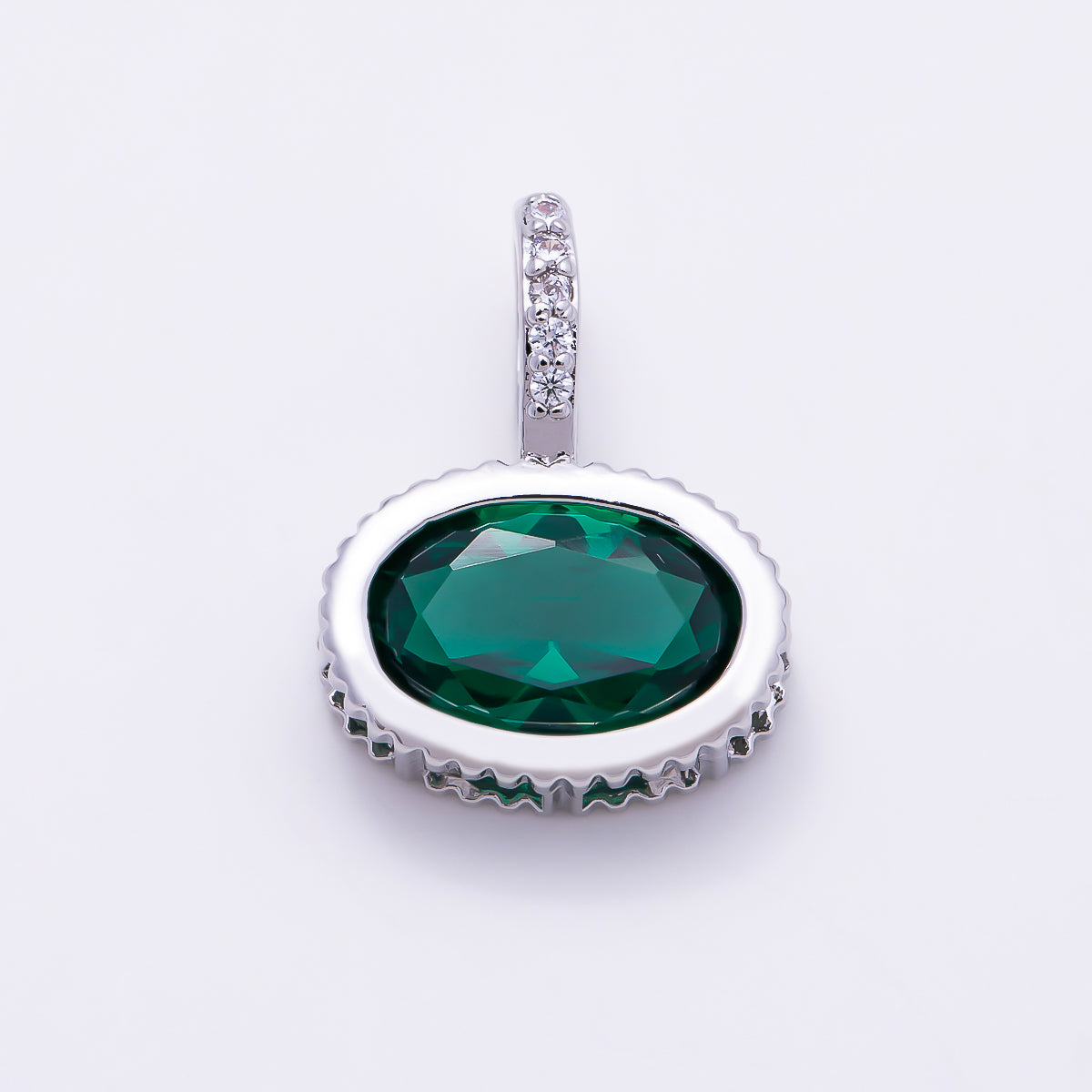 Silver 20mm Oval Birthstone CZ Micro Paved Bail Pendant | Charms-01724 - Charms-01735