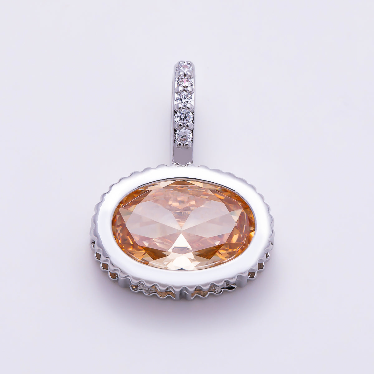 Silver 20mm Oval Birthstone CZ Micro Paved Bail Pendant | Charms-01724 - Charms-01735