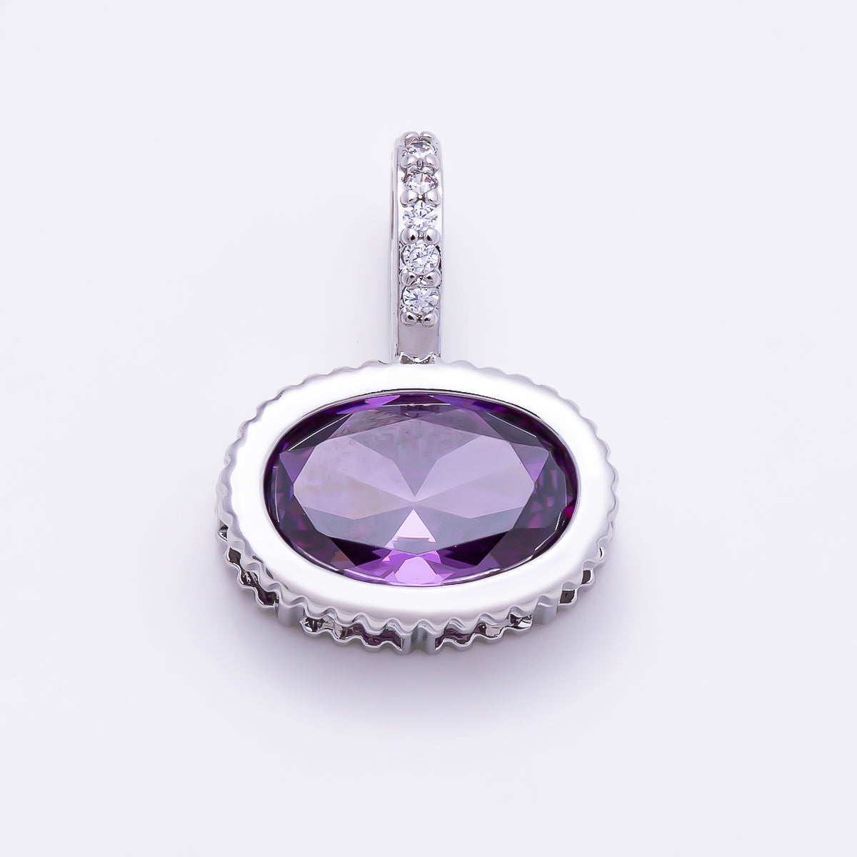 Silver 20mm Oval Birthstone CZ Micro Paved Bail Pendant | Charms-01724 - Charms-01735