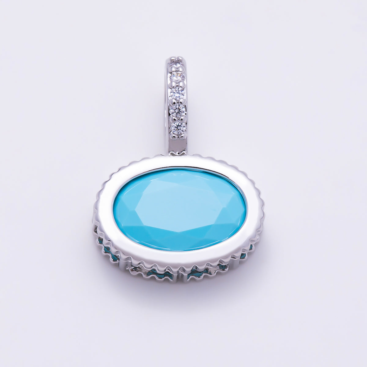 Silver 20mm Oval Birthstone CZ Micro Paved Bail Pendant | Charms-01724 - Charms-01735