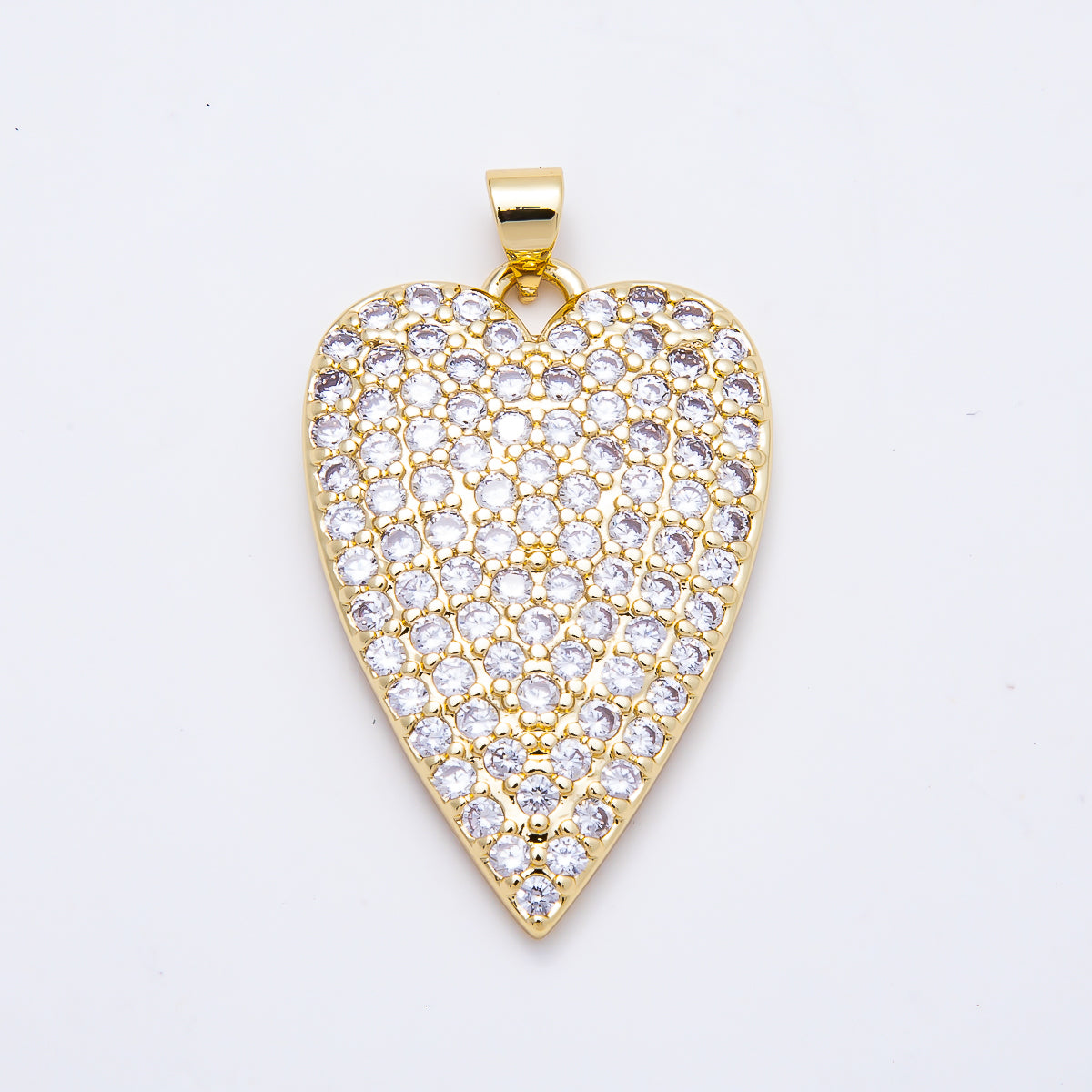 16K Gold Filled 32mm Clear, Fuchsia, and Turquoise Micro Paved CZ Elongated Heart Pendant | Charms-01774 - Charms-01776
