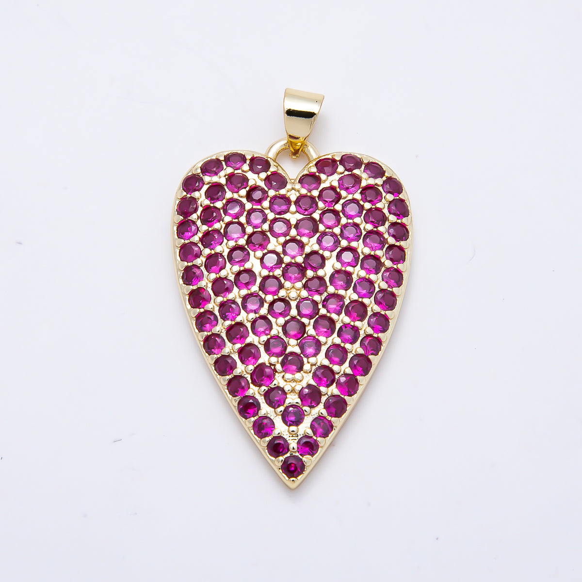 16K Gold Filled 32mm Clear, Fuchsia, and Turquoise Micro Paved CZ Elongated Heart Pendant | Charms-01774 - Charms-01776