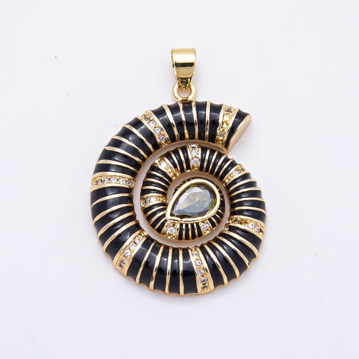 16K Gold Filled 31mm Colorful CZ Spiral Nautilus Shell Enamel Beach Pendant | Charms-01777 - Charms-01782