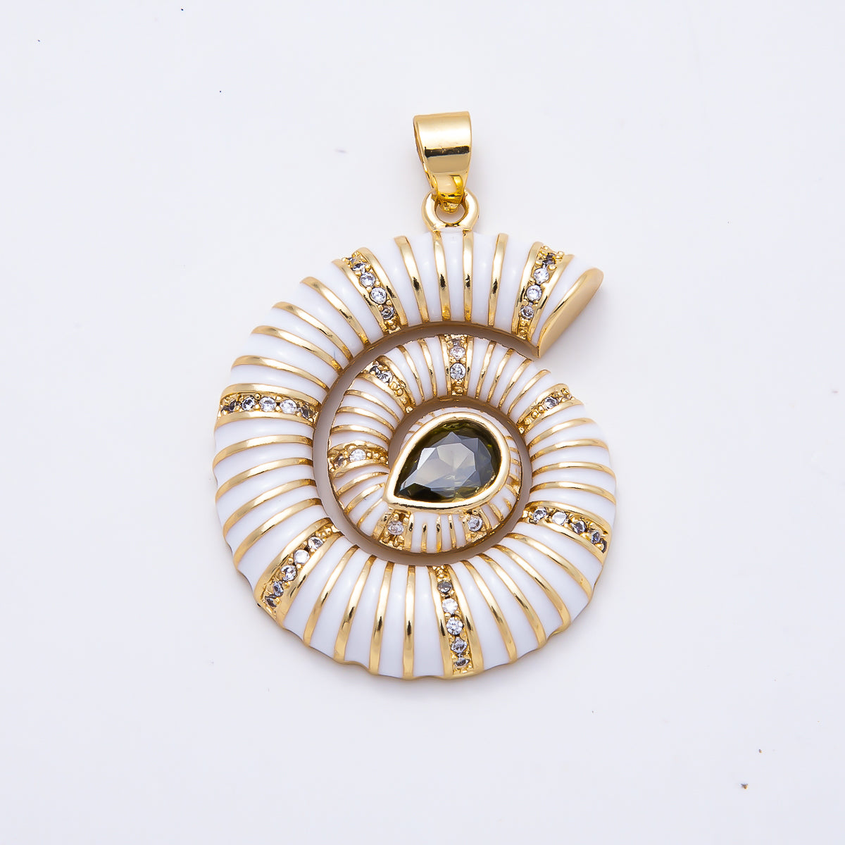 16K Gold Filled 31mm Colorful CZ Spiral Nautilus Shell Enamel Beach Pendant | Charms-01777 - Charms-01782