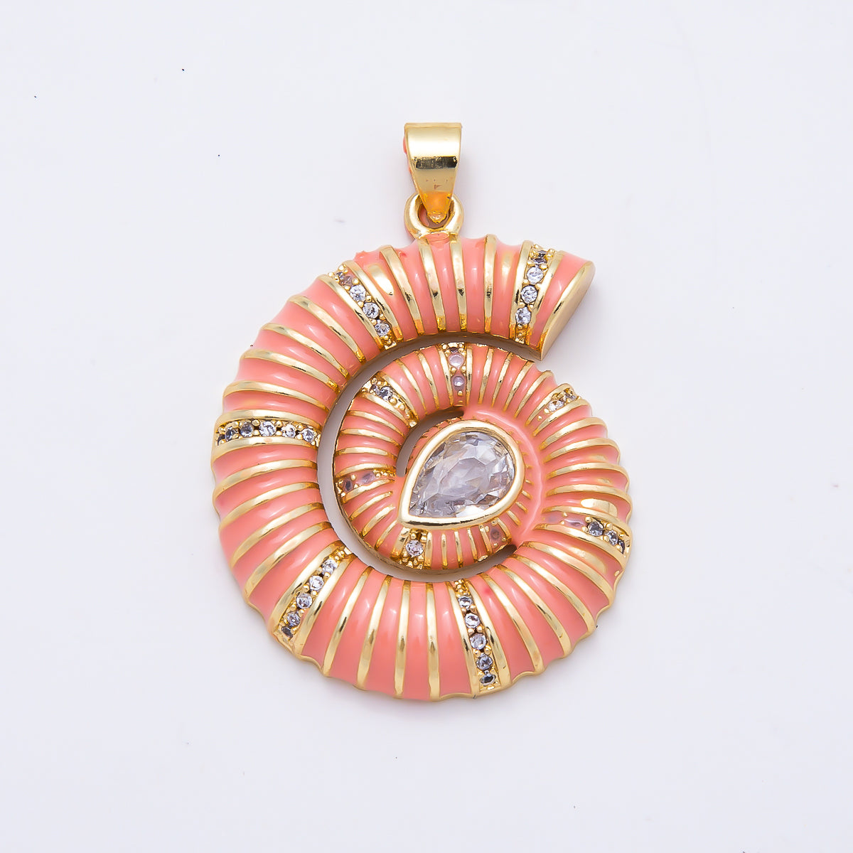 16K Gold Filled 31mm Colorful CZ Spiral Nautilus Shell Enamel Beach Pendant | Charms-01777 - Charms-01782