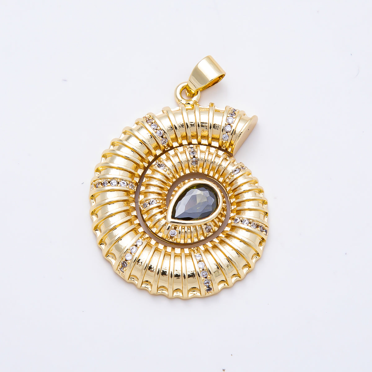 16K Gold Filled 31mm Colorful CZ Spiral Nautilus Shell Enamel Beach Pendant | Charms-01777 - Charms-01782