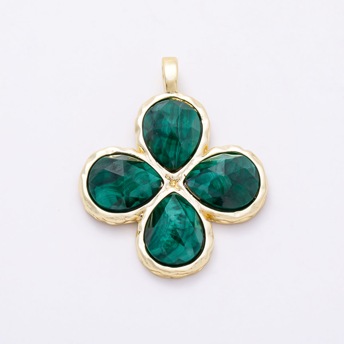 16K Gold Filled 32mm Faceted Four-Petal Lucky Clover Natural Gemstone Charm | Charms-01787 - Charms-