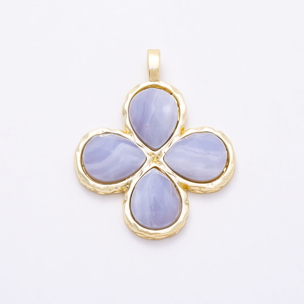 16K Gold Filled 32mm Faceted Four-Petal Lucky Clover Natural Gemstone Charm | Charms-01787 - Charms-