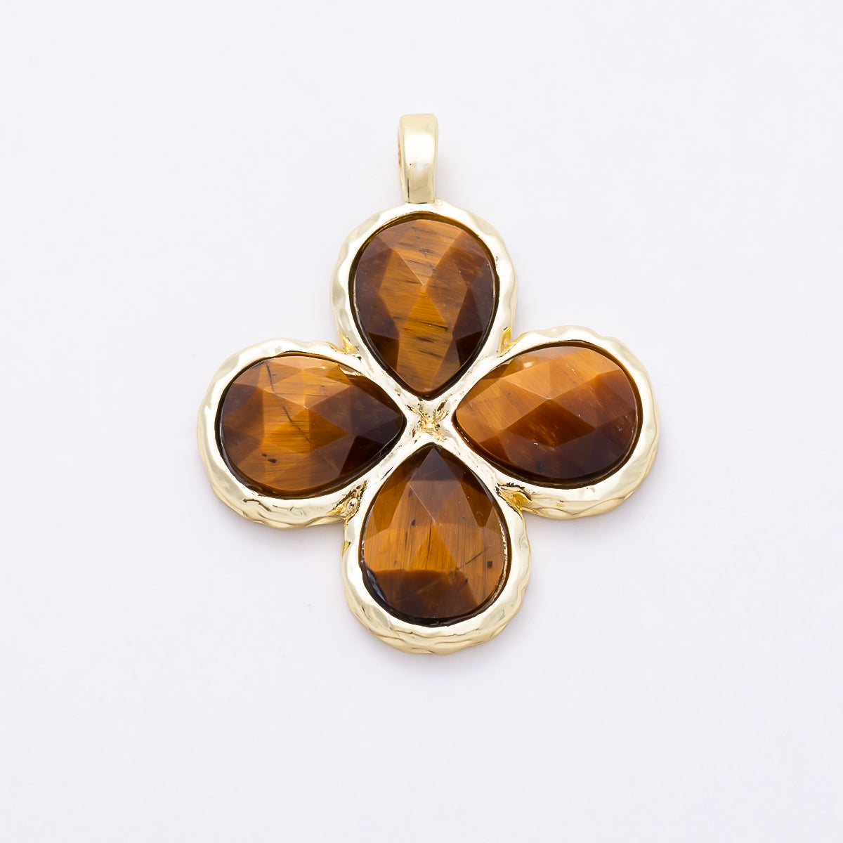 16K Gold Filled 32mm Faceted Four-Petal Lucky Clover Natural Gemstone Charm | Charms-01787 - Charms-