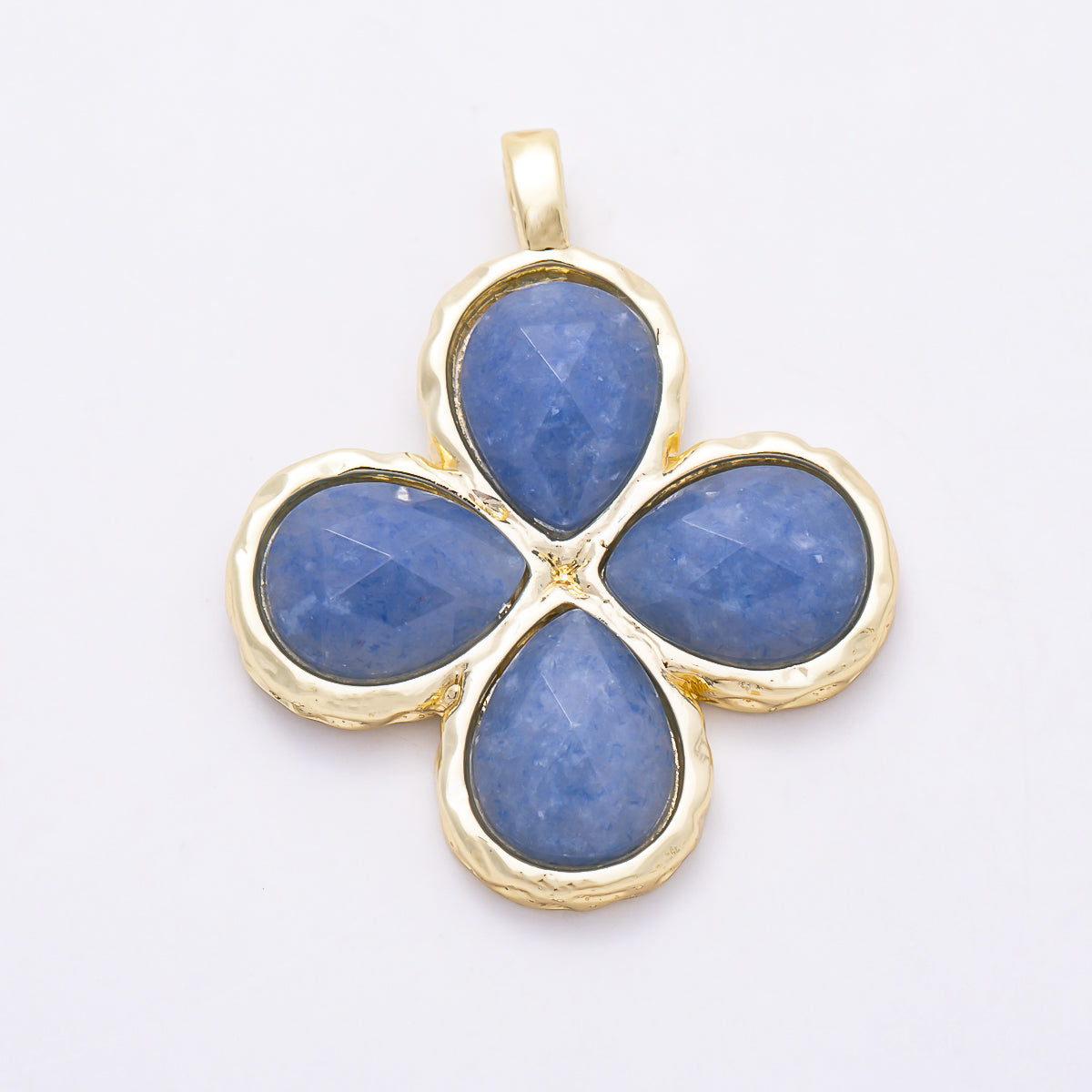 16K Gold Filled 32mm Faceted Four-Petal Lucky Clover Natural Gemstone Charm | Charms-01787 - Charms-