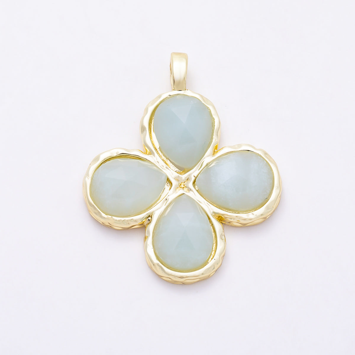 16K Gold Filled 32mm Faceted Four-Petal Lucky Clover Natural Gemstone Charm | Charms-01787 - Charms-
