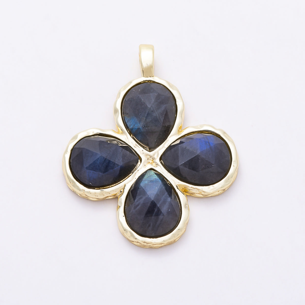 16K Gold Filled 32mm Faceted Four-Petal Lucky Clover Natural Gemstone Charm | Charms-01787 - Charms-