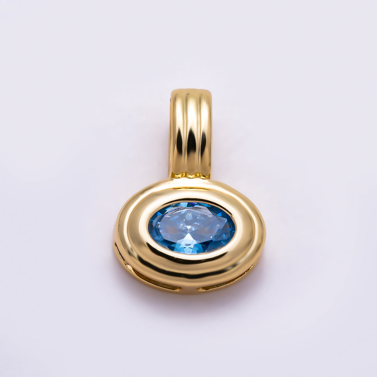16K Gold Filled 11mm Oval Faceted CZ Birthstone Textured Bail Pendant | Charms-01805