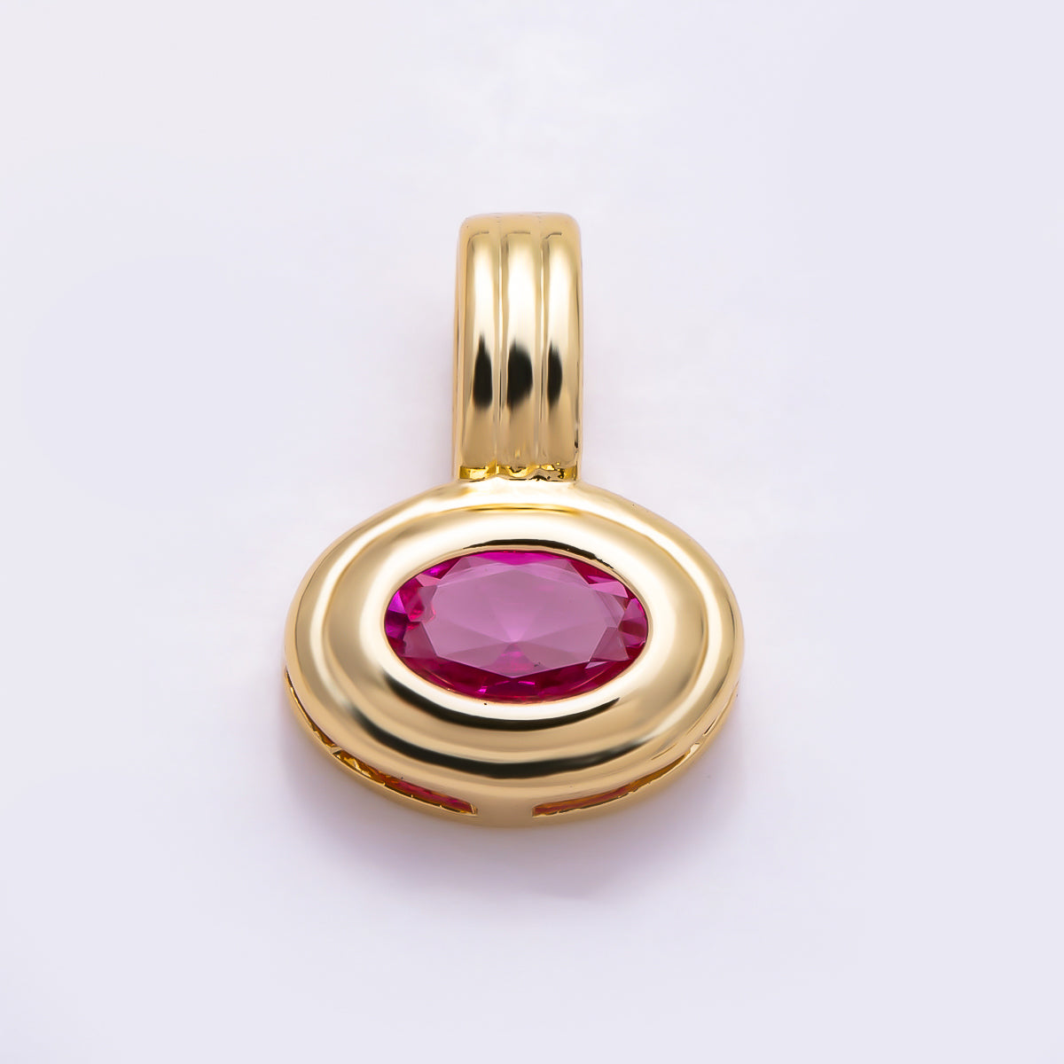 16K Gold Filled 11mm Oval Faceted CZ Birthstone Textured Bail Pendant | Charms-01805