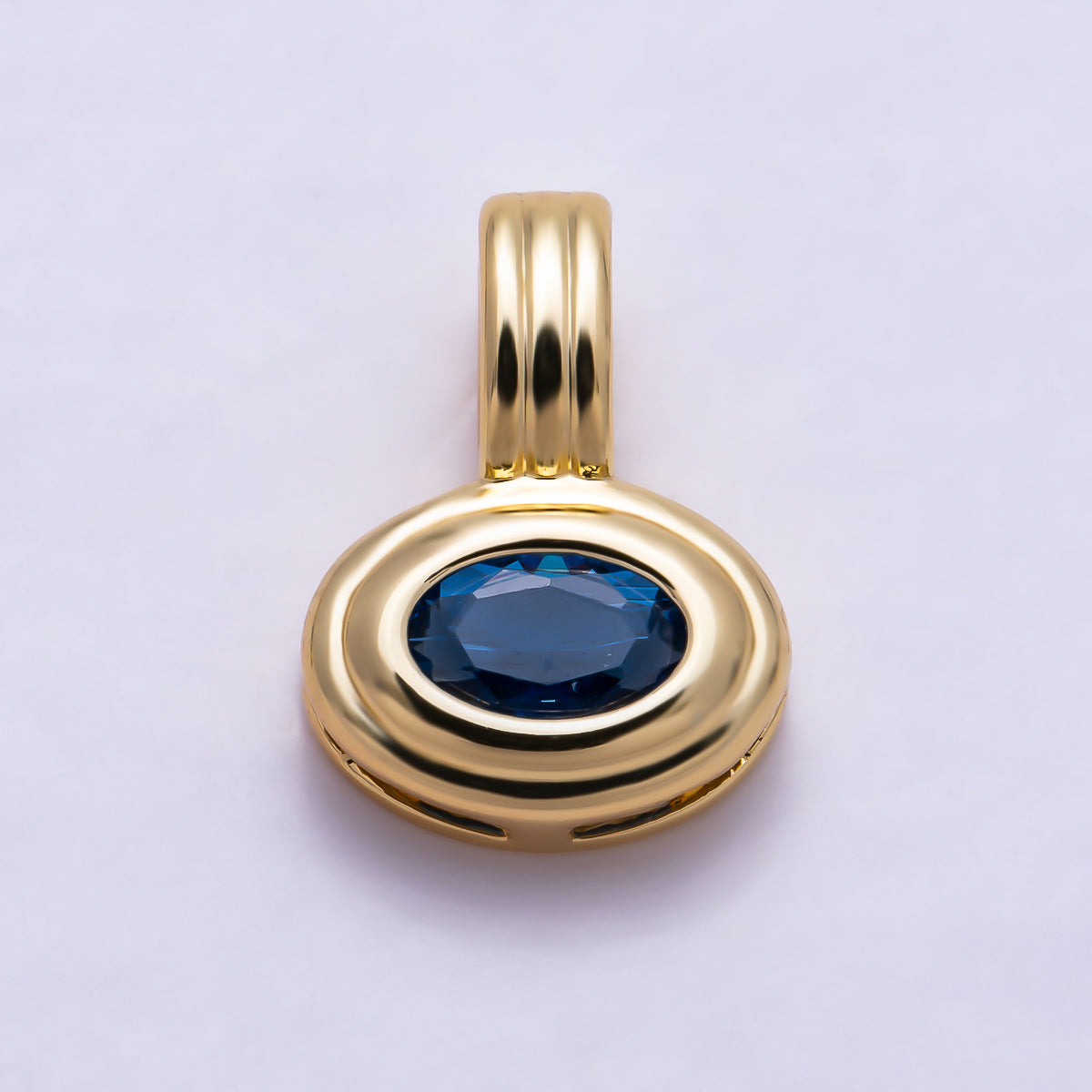 16K Gold Filled 11mm Oval Faceted CZ Birthstone Textured Bail Pendant | Charms-01805