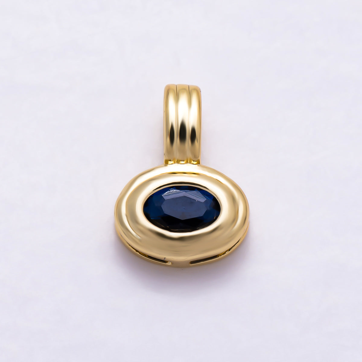 16K Gold Filled 11mm Oval Faceted CZ Birthstone Textured Bail Pendant | Charms-01805