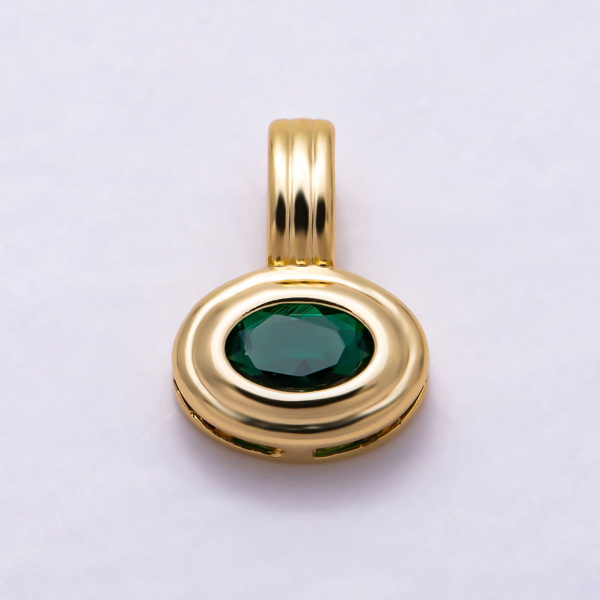 16K Gold Filled 11mm Oval Faceted CZ Birthstone Textured Bail Pendant | Charms-01805