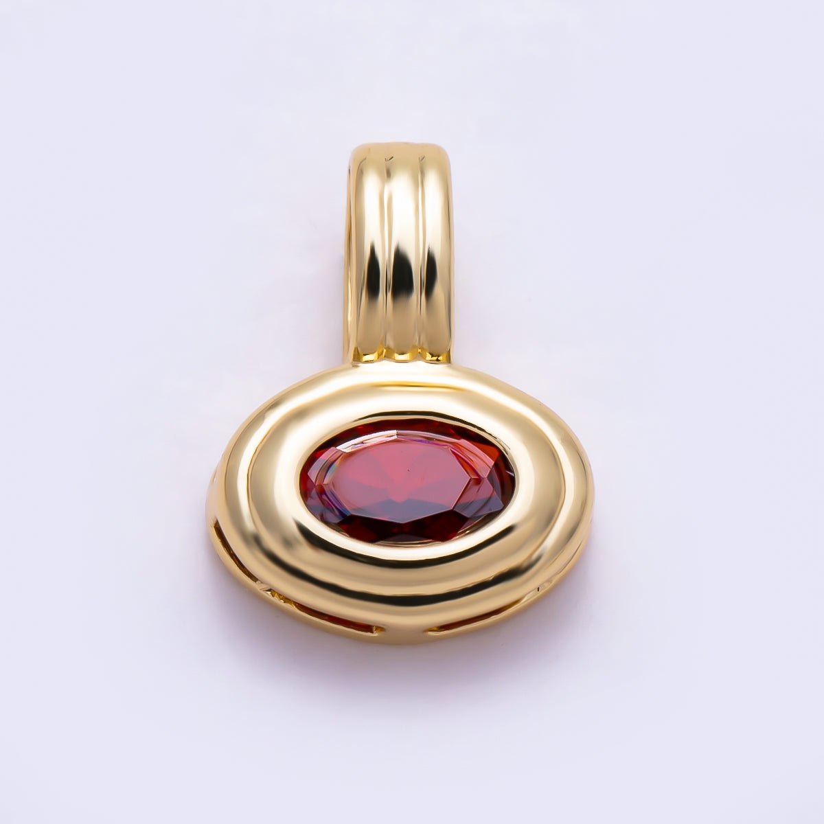 16K Gold Filled 11mm Oval Faceted CZ Birthstone Textured Bail Pendant | Charms-01805