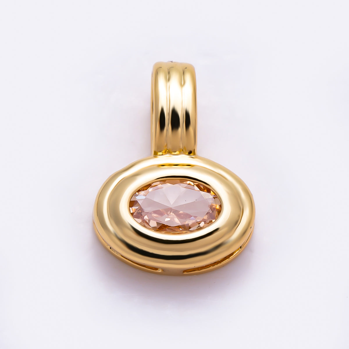 16K Gold Filled 11mm Oval Faceted CZ Birthstone Textured Bail Pendant | Charms-01805