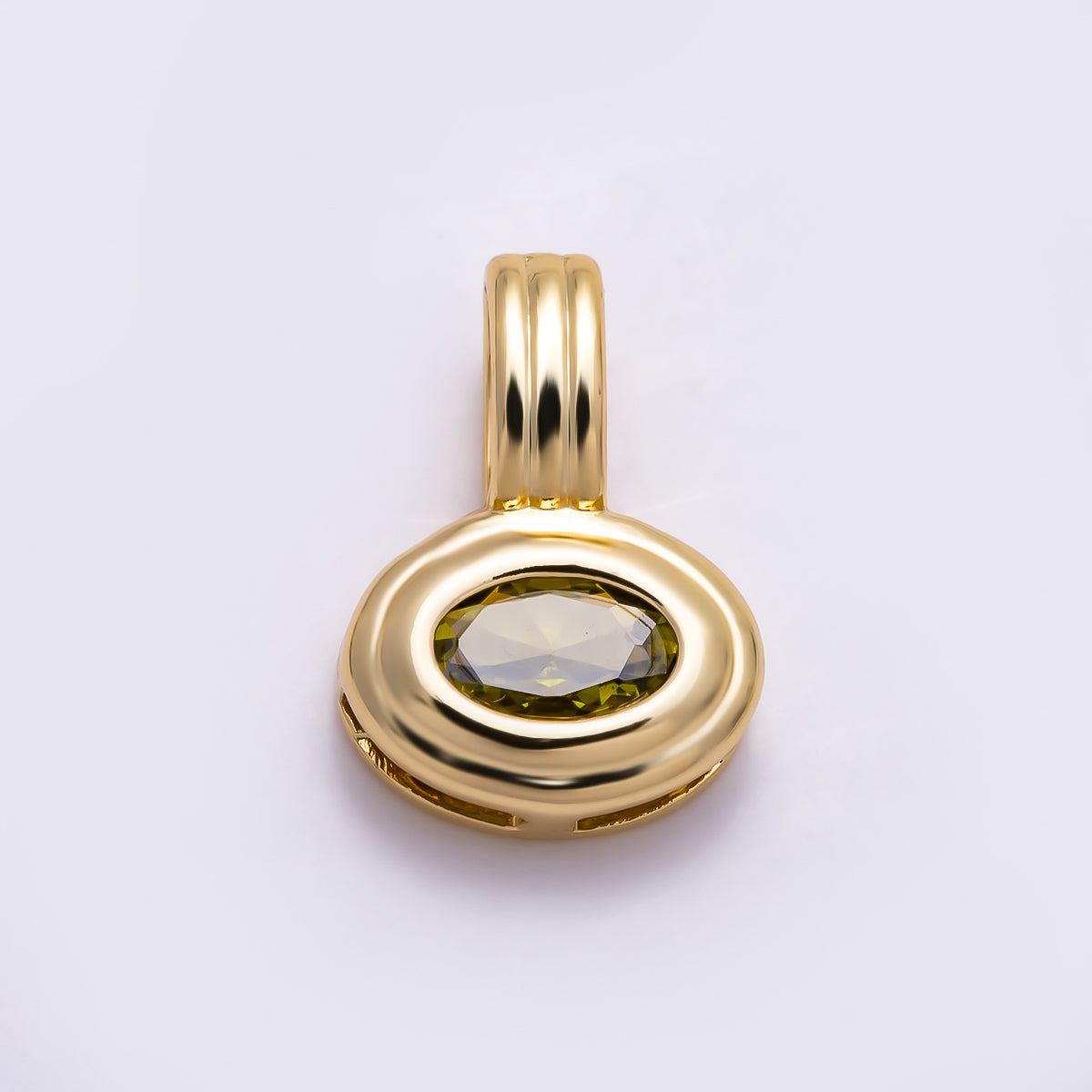 16K Gold Filled 11mm Oval Faceted CZ Birthstone Textured Bail Pendant | Charms-01805