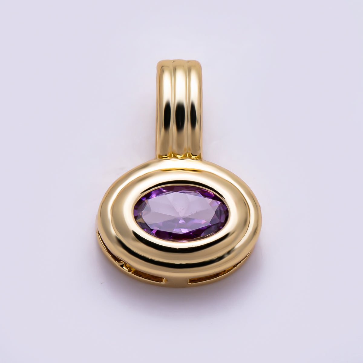 16K Gold Filled 11mm Oval Faceted CZ Birthstone Textured Bail Pendant | Charms-01805