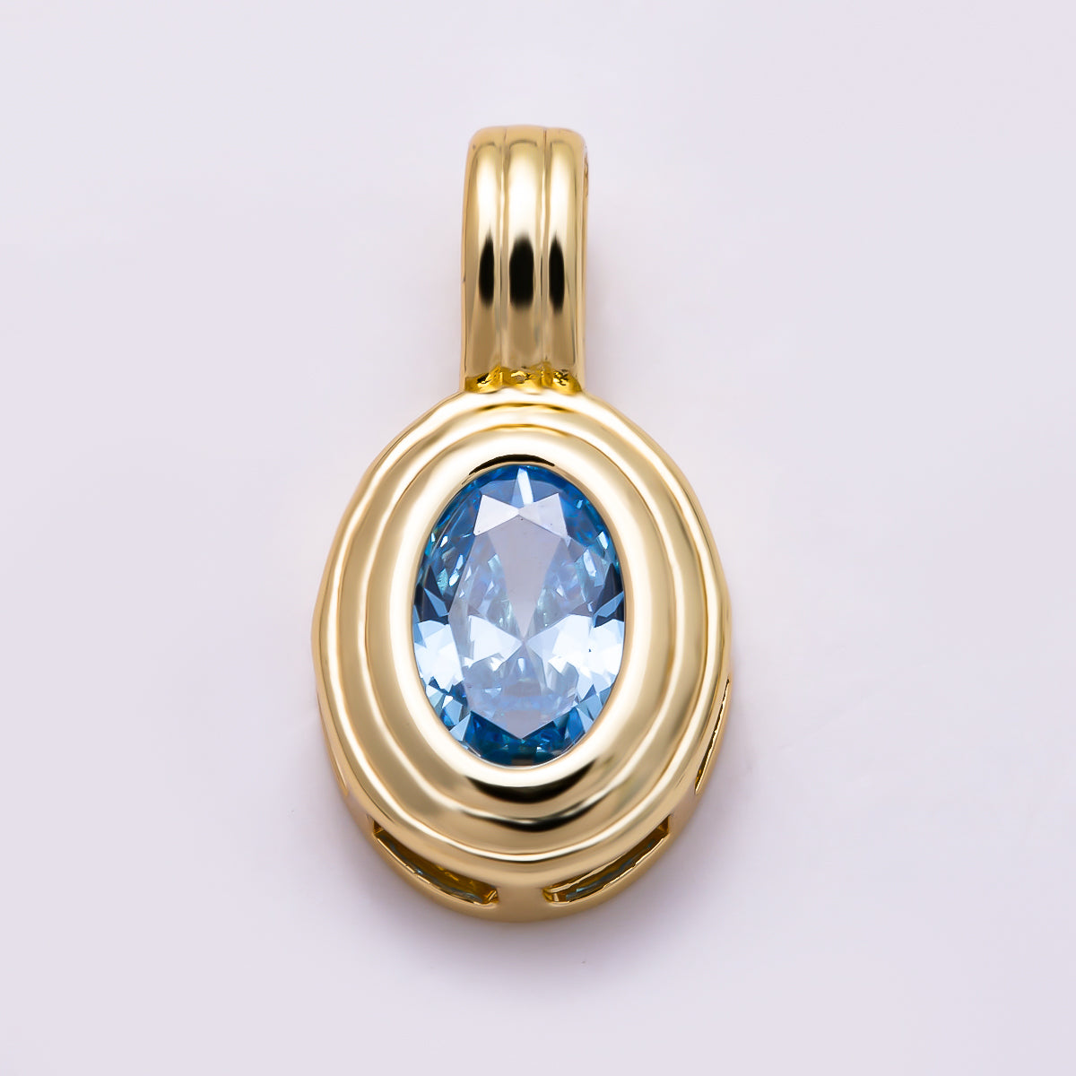 16K Gold Filled 16mm Minimalist Oval Bezel CZ Birthstone Textured Bail Pendant | Charms-01817 - Charms-01828