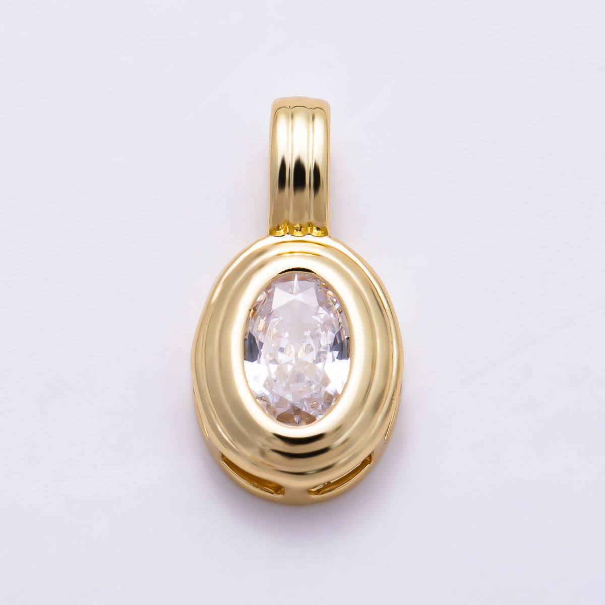 16K Gold Filled 16mm Minimalist Oval Bezel CZ Birthstone Textured Bail Pendant | Charms-01817 - Charms-01828