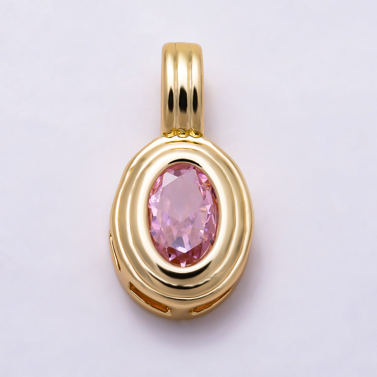 16K Gold Filled 16mm Minimalist Oval Bezel CZ Birthstone Textured Bail Pendant | Charms-01817 - Charms-01828