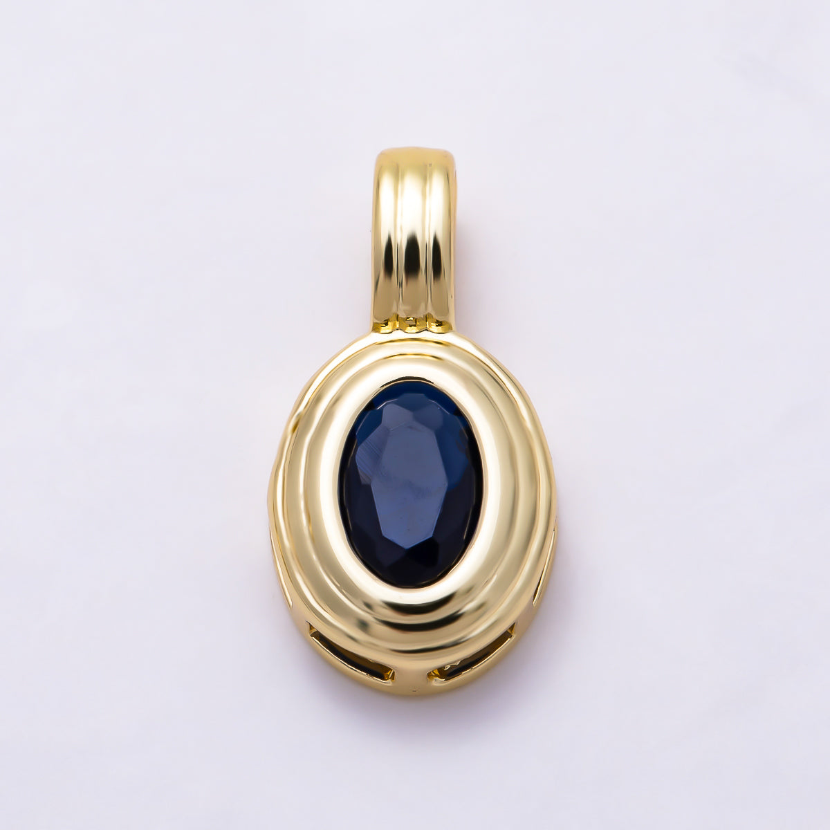 16K Gold Filled 16mm Minimalist Oval Bezel CZ Birthstone Textured Bail Pendant | Charms-01817 - Charms-01828