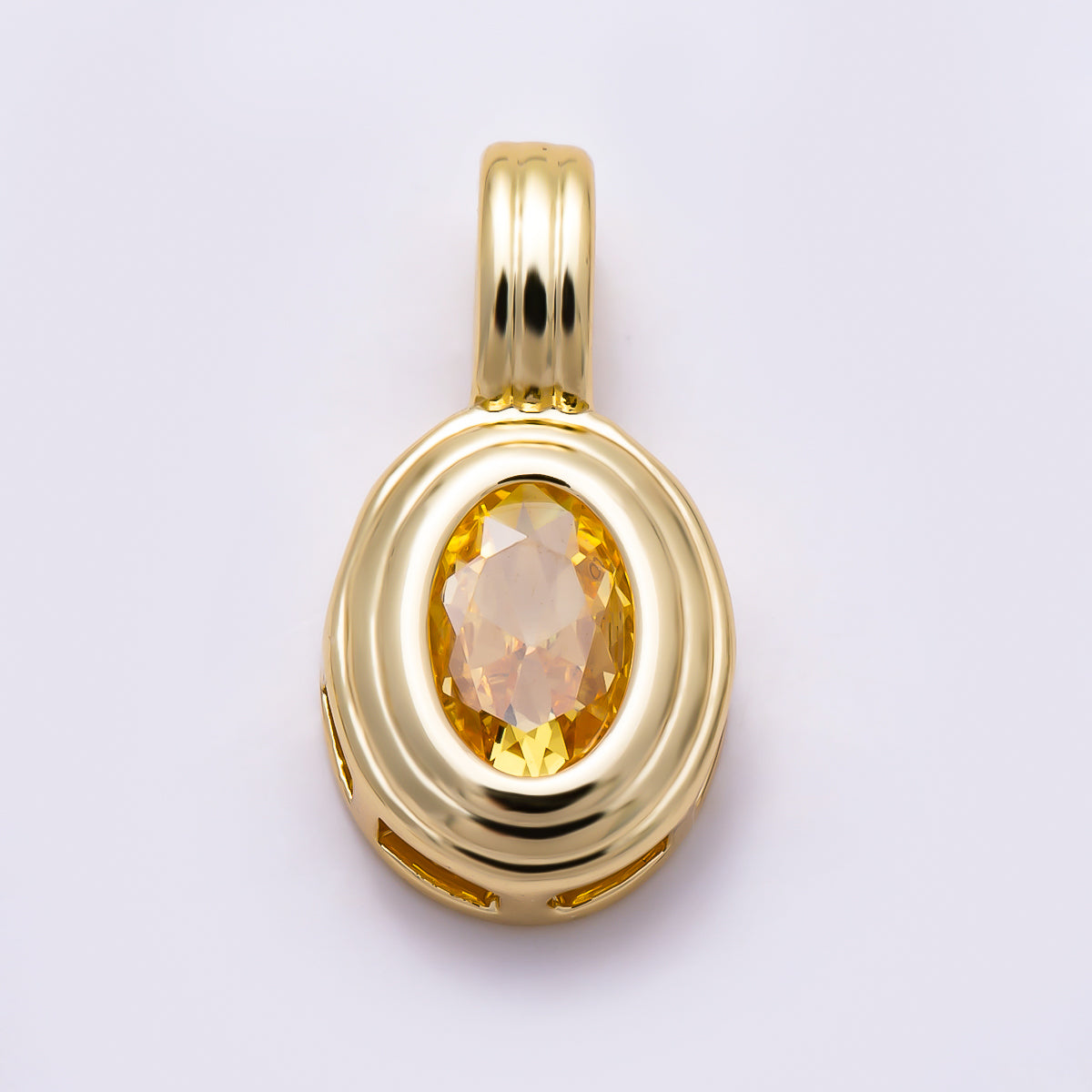 16K Gold Filled 16mm Minimalist Oval Bezel CZ Birthstone Textured Bail Pendant | Charms-01817 - Charms-01828