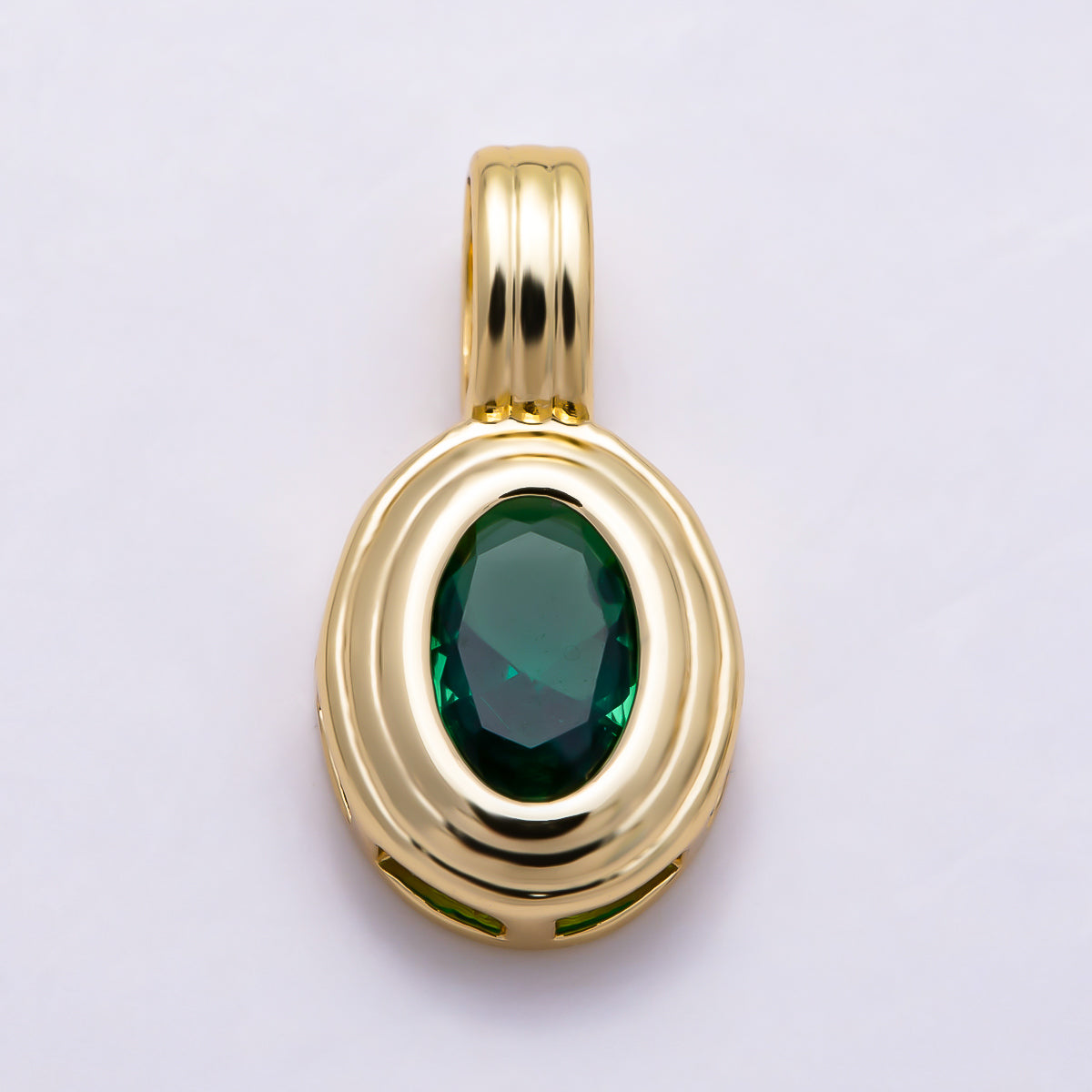 16K Gold Filled 16mm Minimalist Oval Bezel CZ Birthstone Textured Bail Pendant | Charms-01817 - Charms-01828