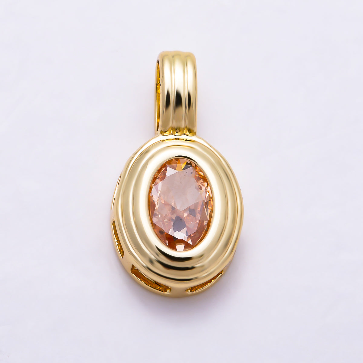 16K Gold Filled 16mm Minimalist Oval Bezel CZ Birthstone Textured Bail Pendant | Charms-01817 - Charms-01828