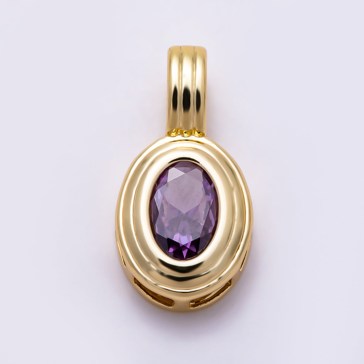 16K Gold Filled 16mm Minimalist Oval Bezel CZ Birthstone Textured Bail Pendant | Charms-01817 - Charms-01828
