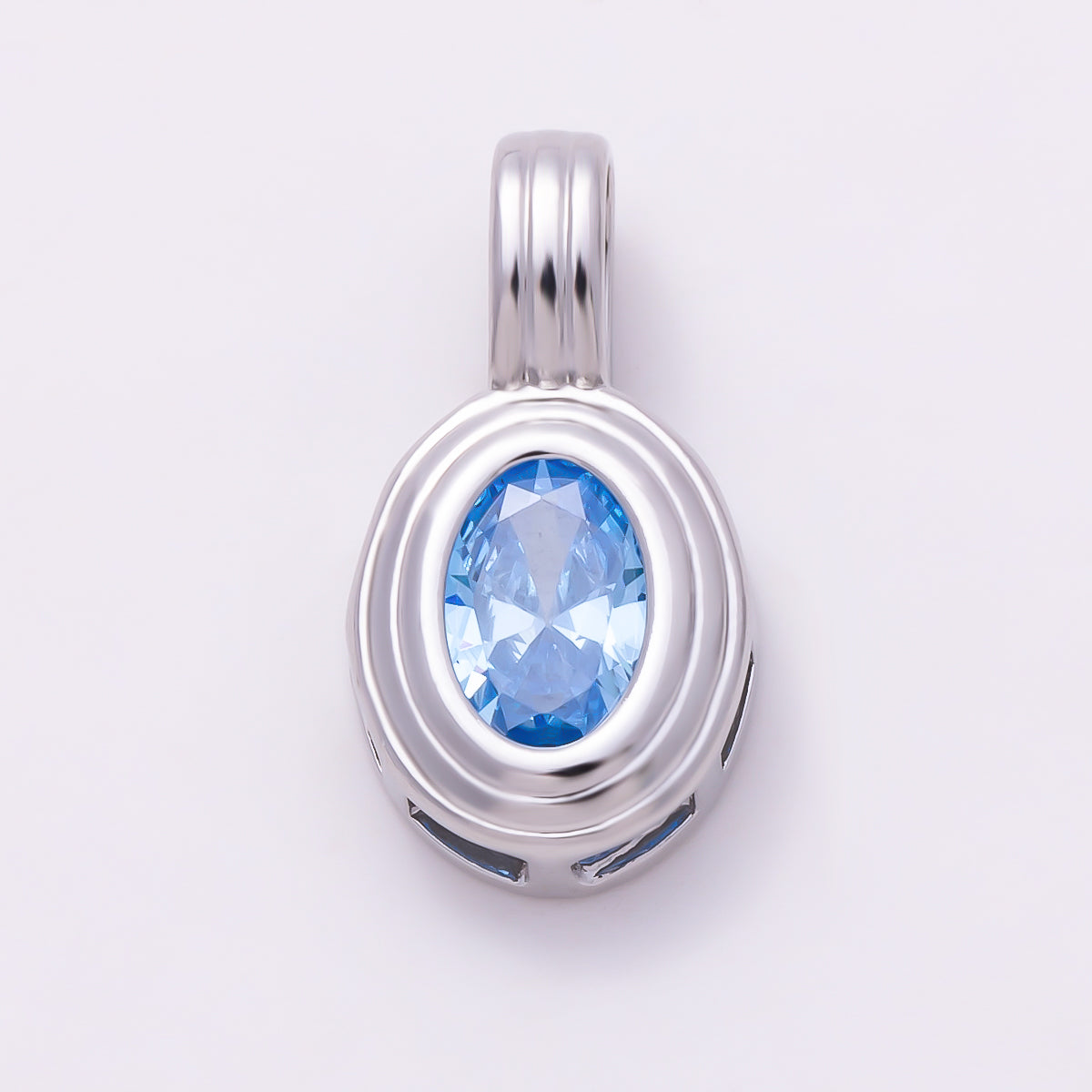 Silver 16mm Minimalist Oval Bezel CZ Birthstone Textured Bail Pendant | Charms-01829 - Charms-