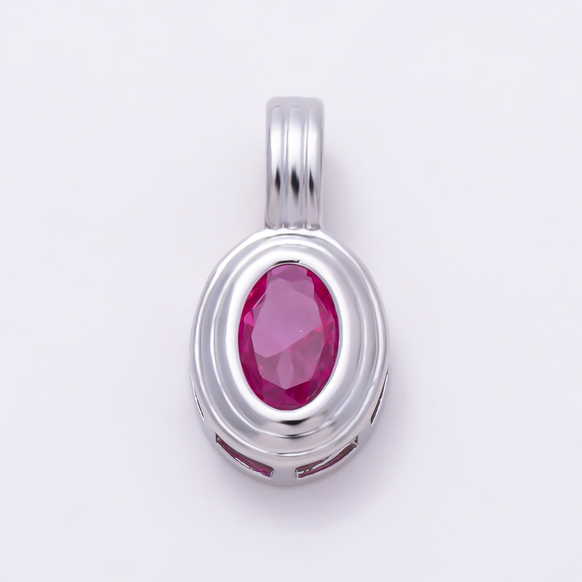 Silver 16mm Minimalist Oval Bezel CZ Birthstone Textured Bail Pendant | Charms-01829 - Charms-