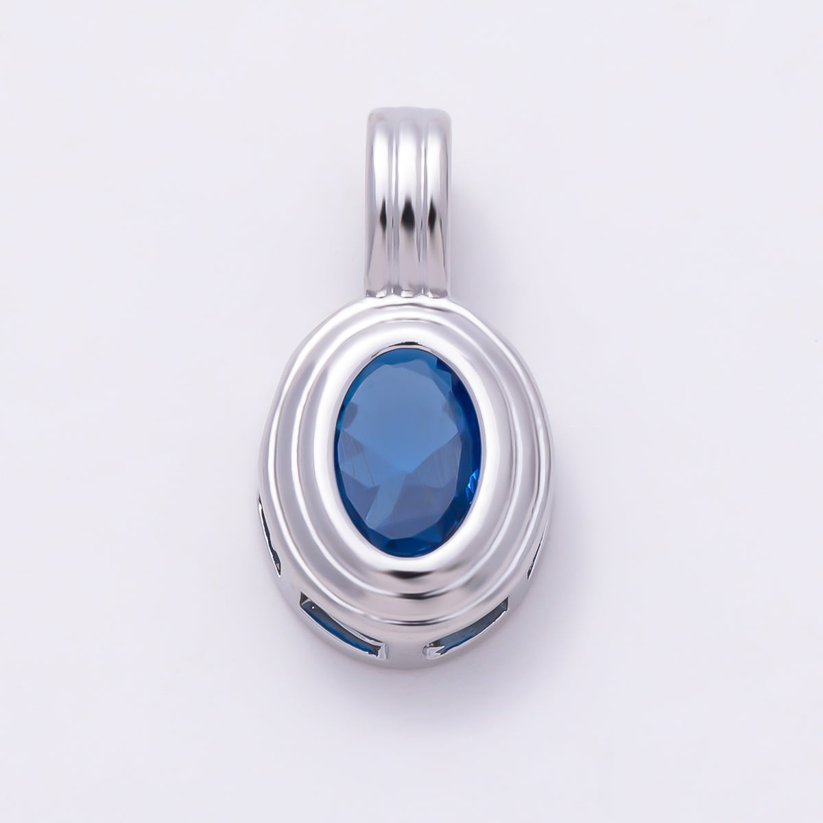 Silver 16mm Minimalist Oval Bezel CZ Birthstone Textured Bail Pendant | Charms-01829 - Charms-