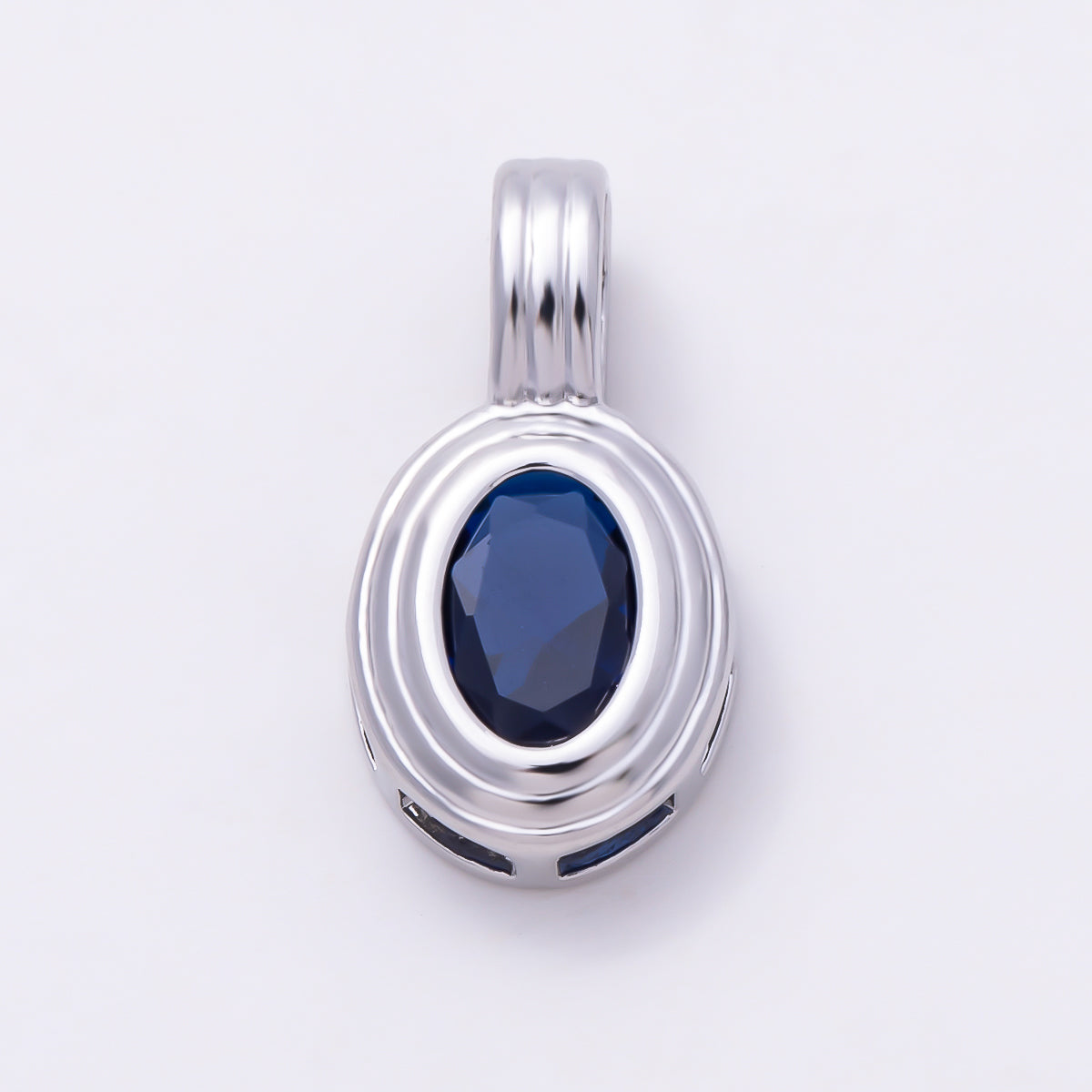 Silver 16mm Minimalist Oval Bezel CZ Birthstone Textured Bail Pendant | Charms-01829 - Charms-