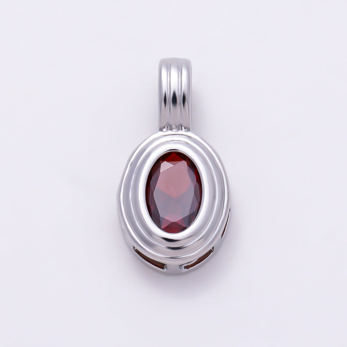 Silver 16mm Minimalist Oval Bezel CZ Birthstone Textured Bail Pendant | Charms-01829 - Charms-