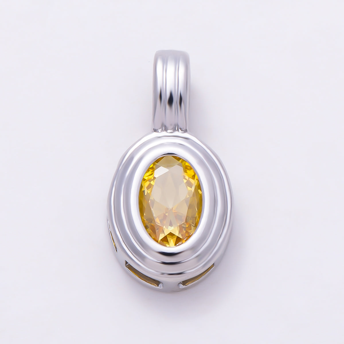 Silver 16mm Minimalist Oval Bezel CZ Birthstone Textured Bail Pendant | Charms-01829 - Charms-