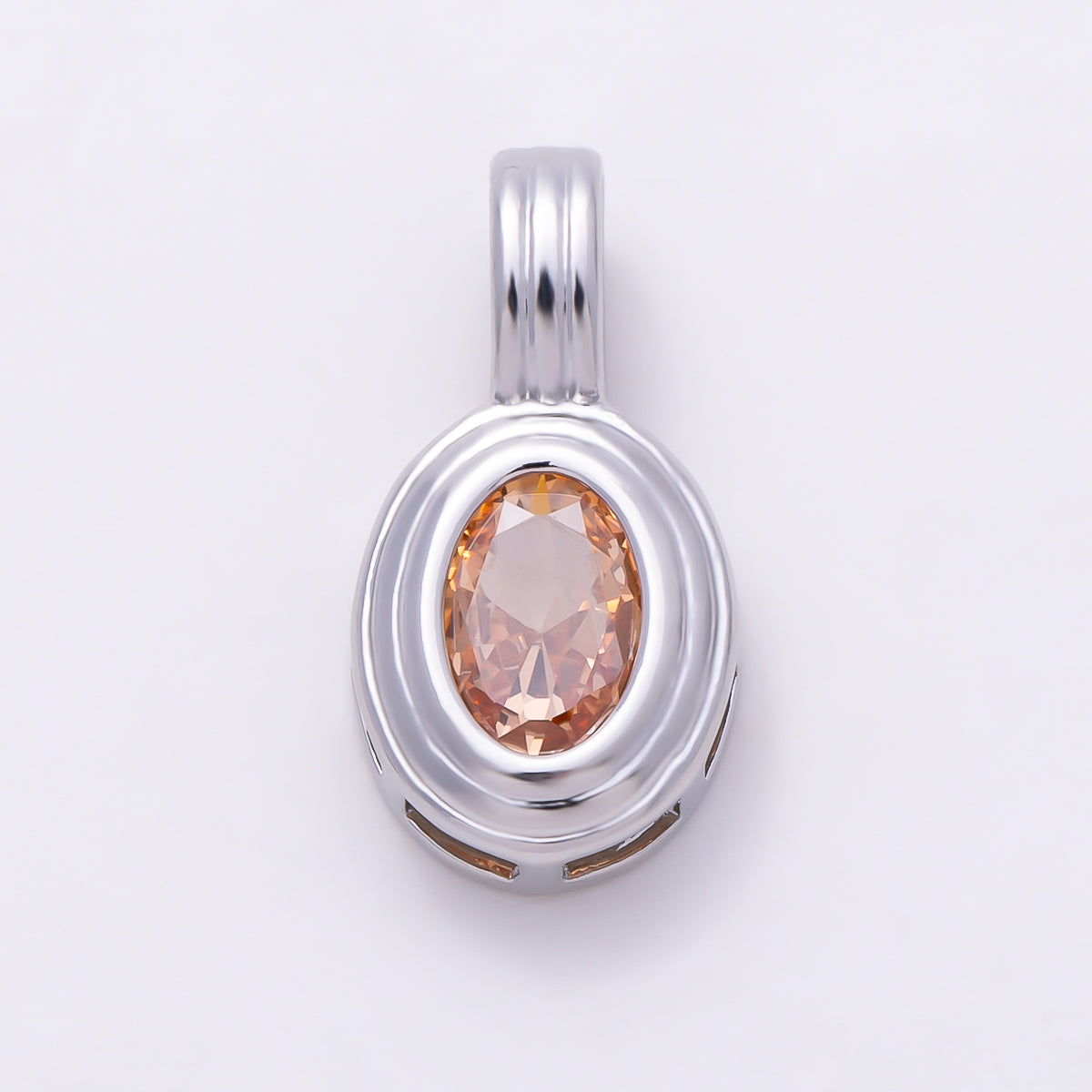 Silver 16mm Minimalist Oval Bezel CZ Birthstone Textured Bail Pendant | Charms-01829 - Charms-
