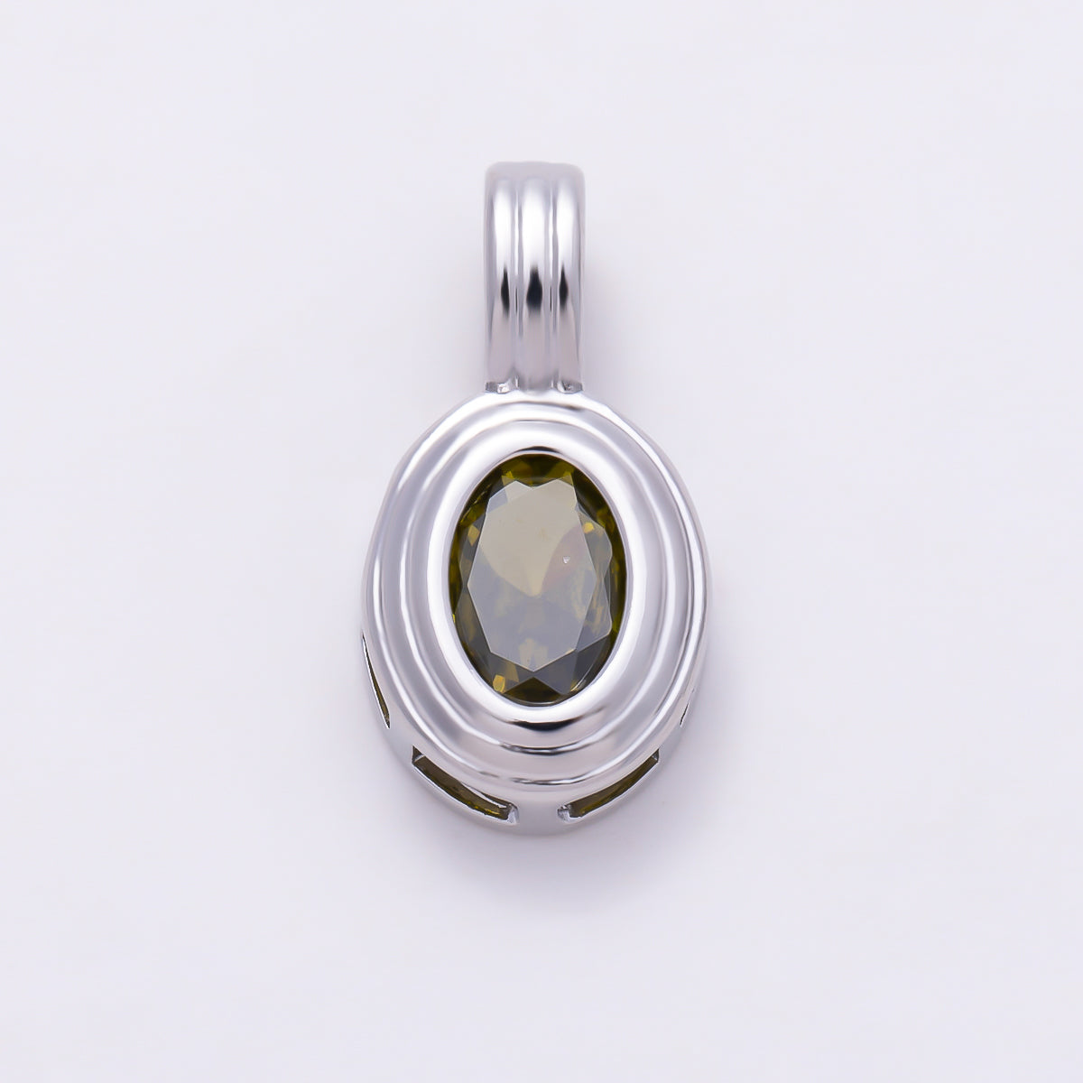 Silver 16mm Minimalist Oval Bezel CZ Birthstone Textured Bail Pendant | Charms-01829 - Charms-