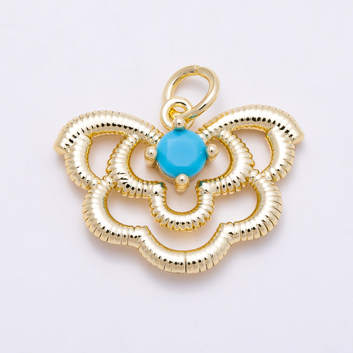 16K Gold Filled 20mm Turquoise Solitaire CZ Textured Butterfly Mariposa Animal Charm | Charms-01851 - Charms-01852