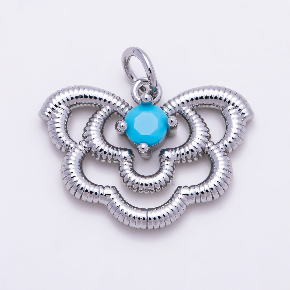 16K Gold Filled 20mm Turquoise Solitaire CZ Textured Butterfly Mariposa Animal Charm | Charms-01851 - Charms-01852