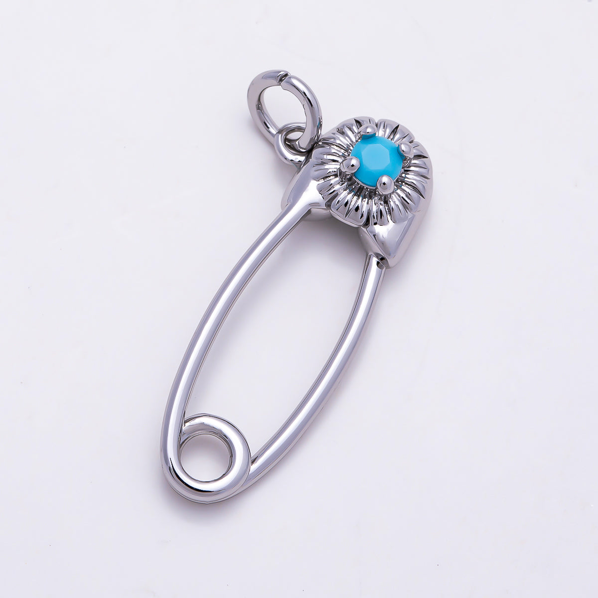 16K Gold Filled 25mm Turquoise CZ Flower Accent Safety Pin Charm | Charms-01853 - Charms-01854